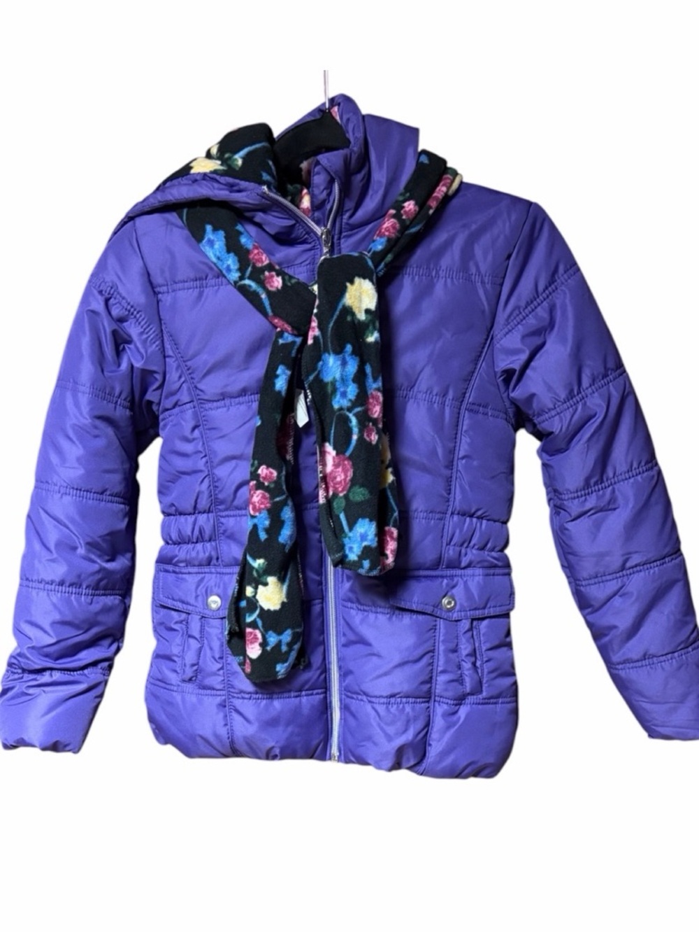 R 1881 S.Rothschild Girls Hooded Puffer Jacket With Floral Scarf NWT